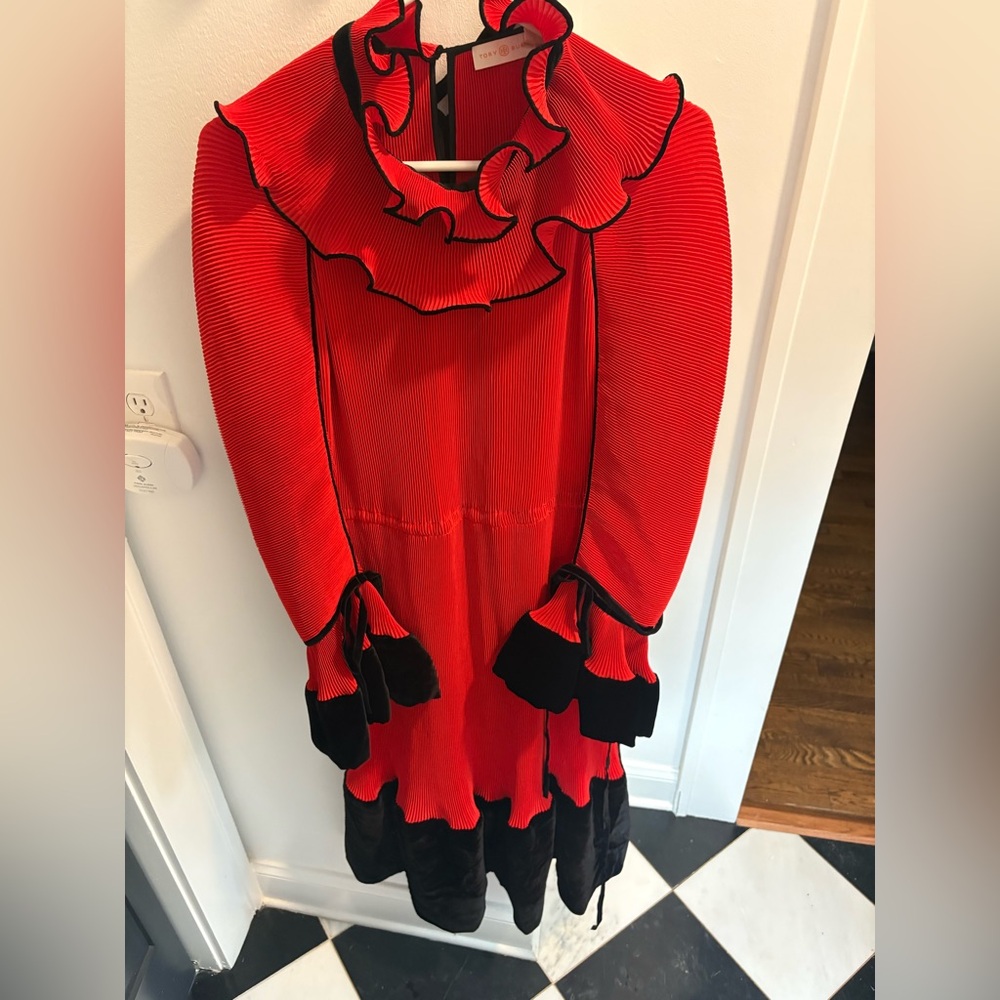Tory Burch Convertible Pleated Ruffle Velvet Dress - Picture 11 of 13